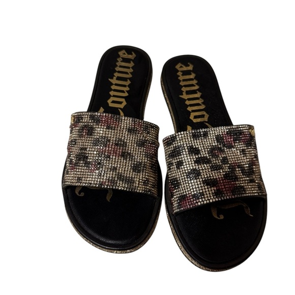 NEW Juicy Couture Slide On Gold Animal Print Bling Black US Size 7.5 - Picture 1 of 6